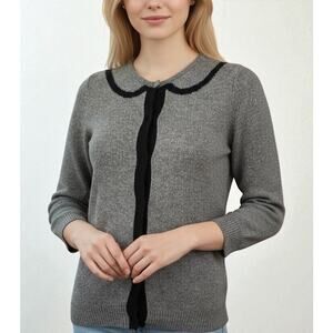 Zara Angora Blend Faux Collar Cardigan Sweater Gray Snap Button Size M